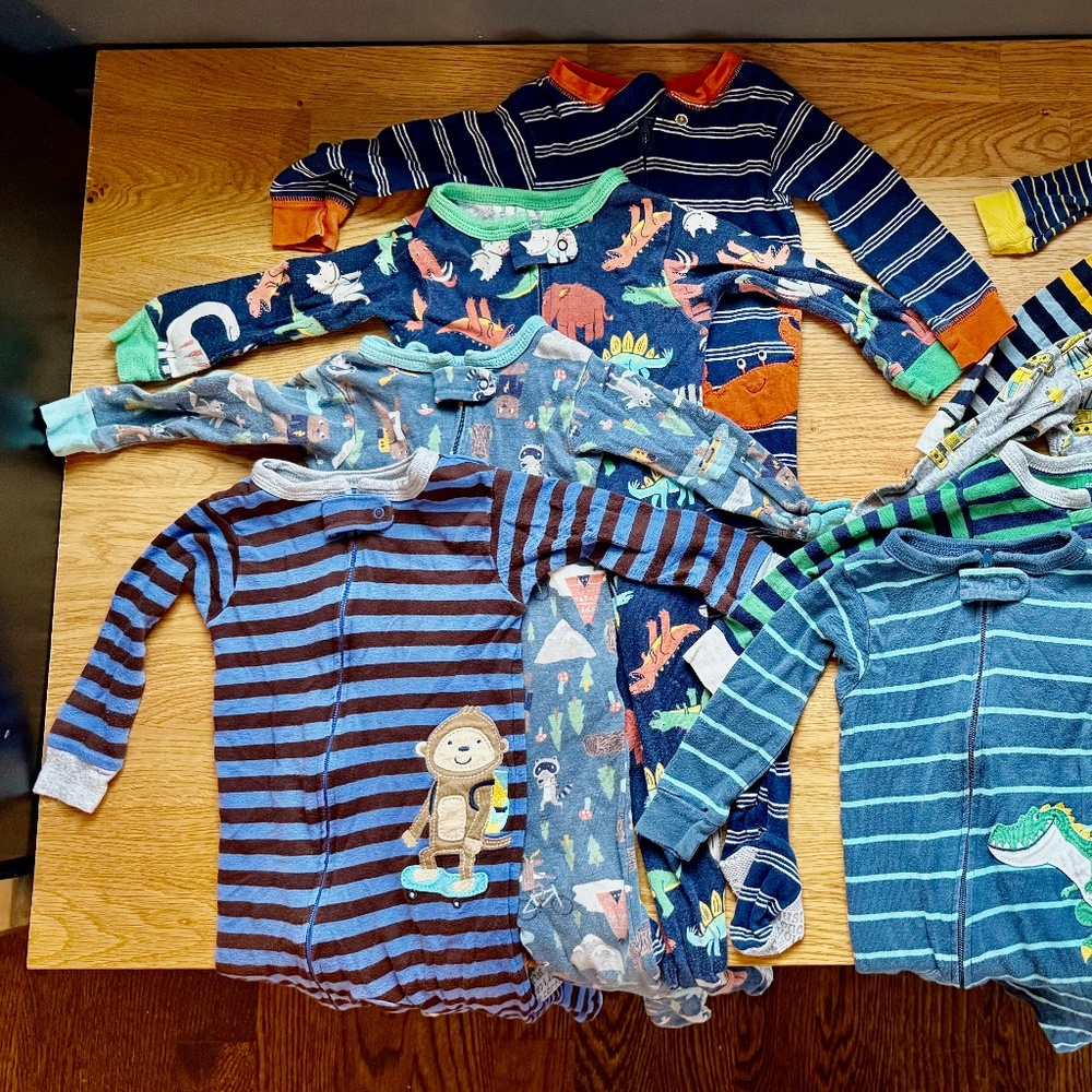 (Set of 9) Baby Boy's Cotton Footie Onesies, Size 12 Months, Carter's